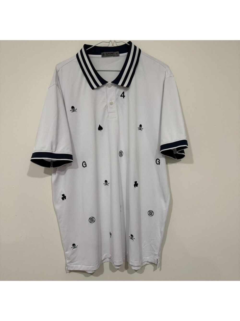 G/FORE Men's Short Sleeve Embroidered Skull G4 Logo Polo Shirt Size XL